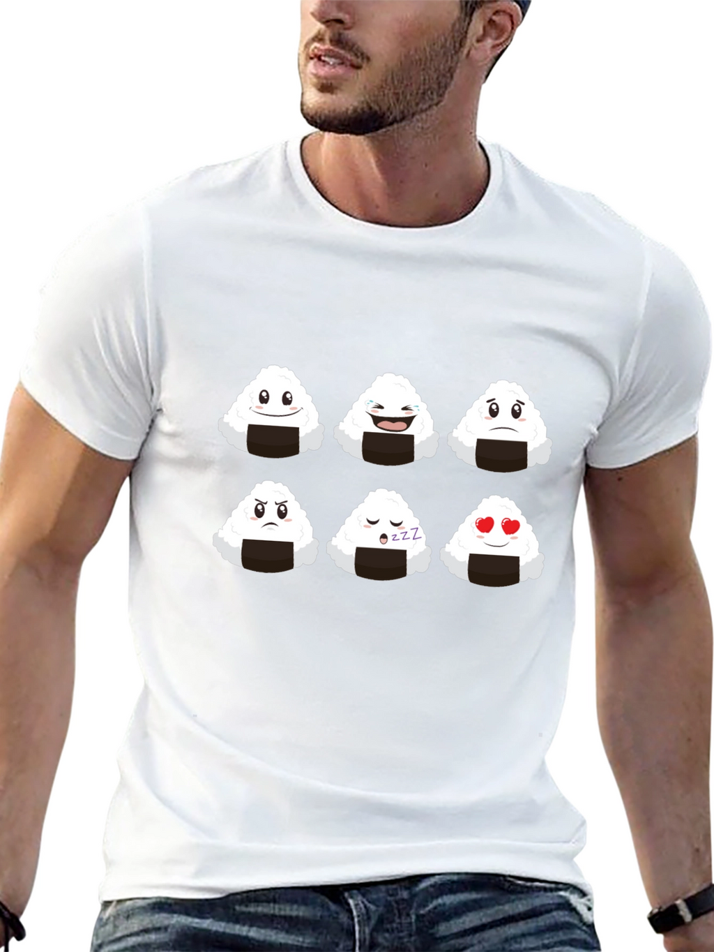 Emoji Onigiri Graphic Tee - Funny Rice Ball Shirt
