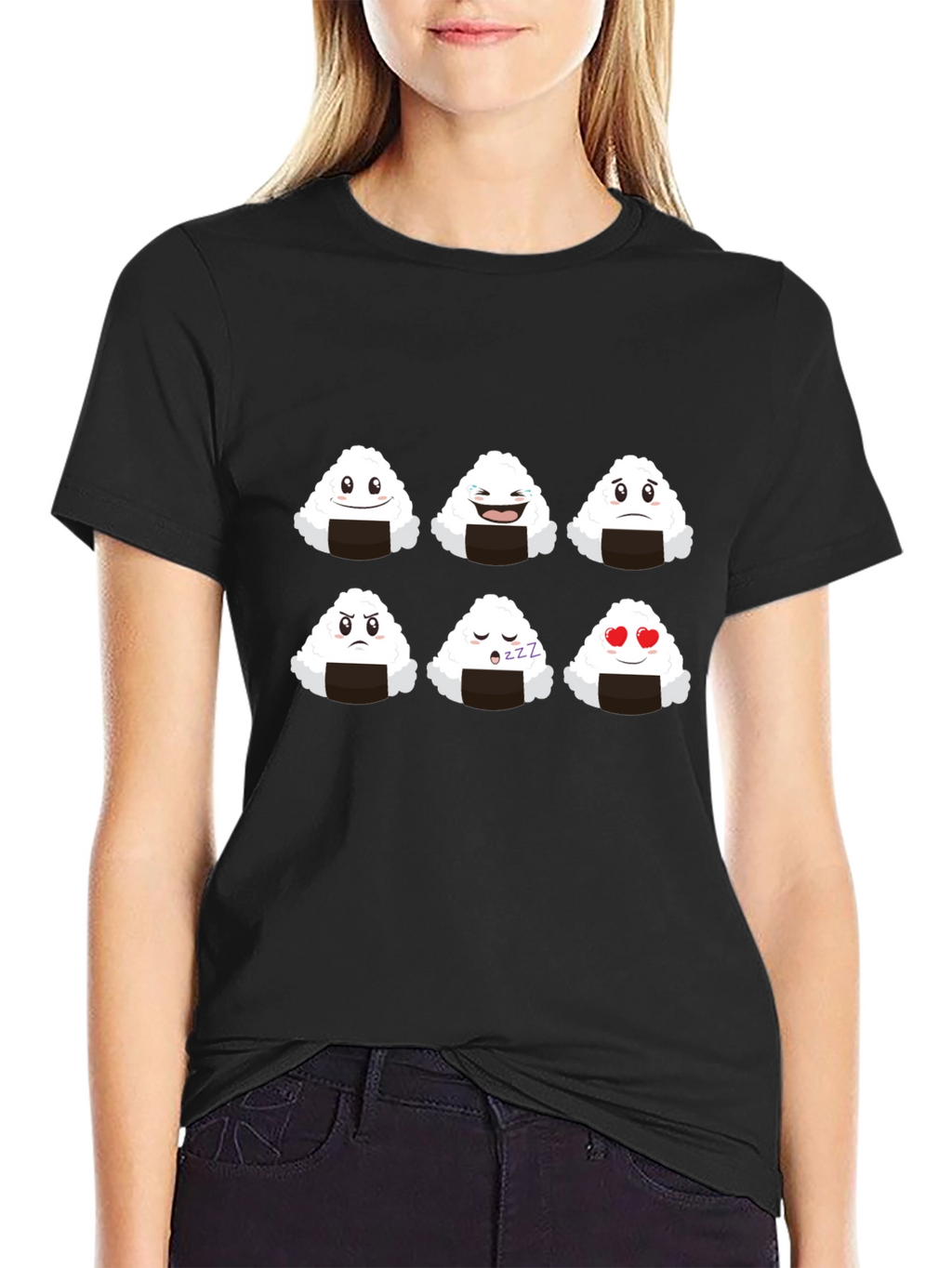 Emoji Onigiri Graphic Tee - Funny Rice Ball Shirt