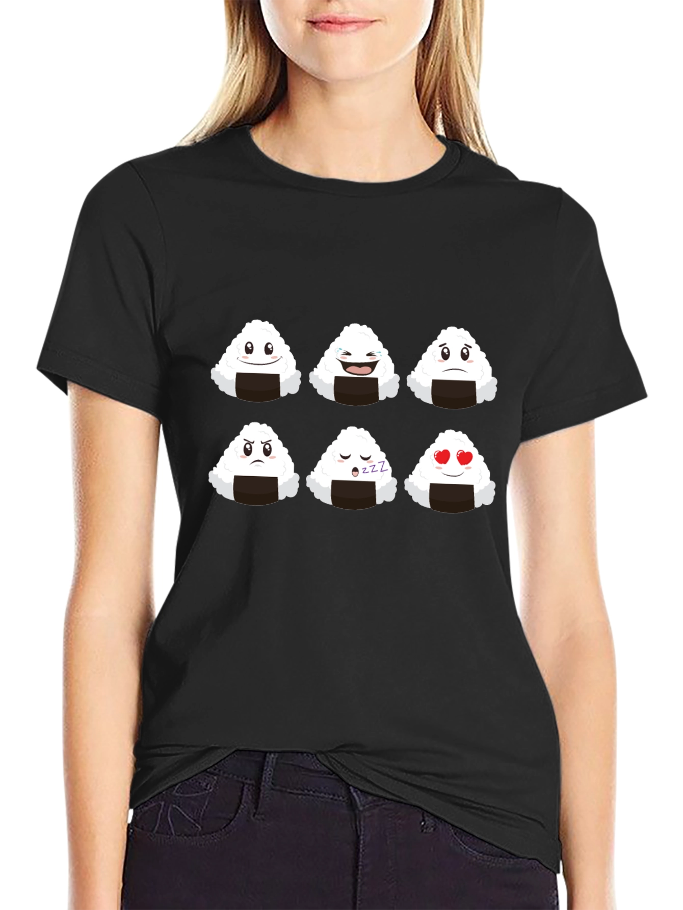 Emoji Onigiri Graphic Tee - Funny Rice Ball Shirt