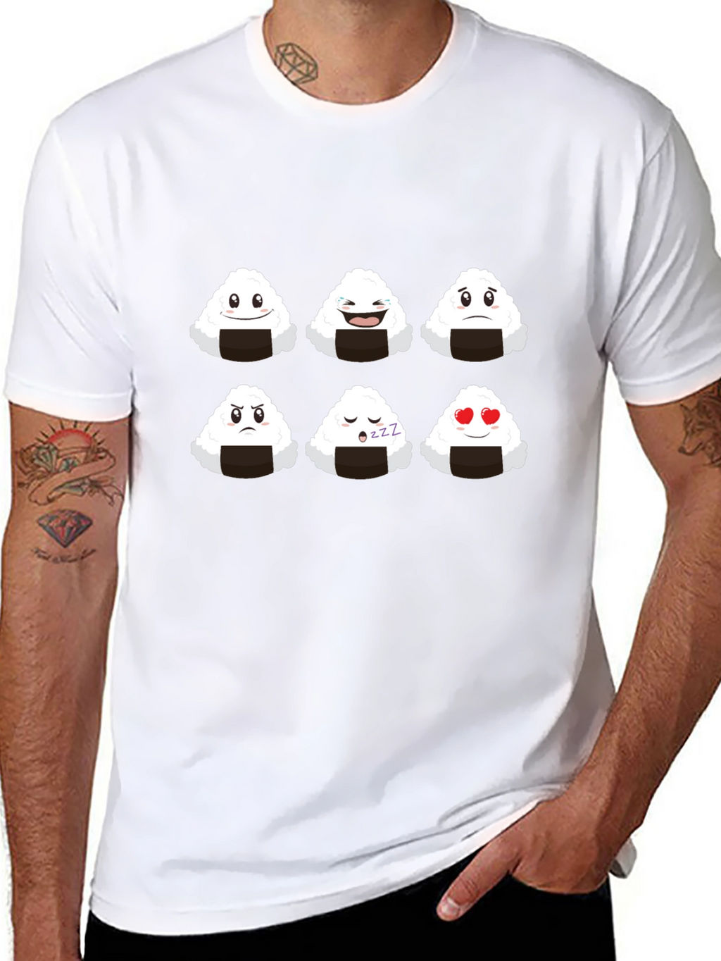 Emoji Onigiri Graphic Tee - Funny Rice Ball Shirt