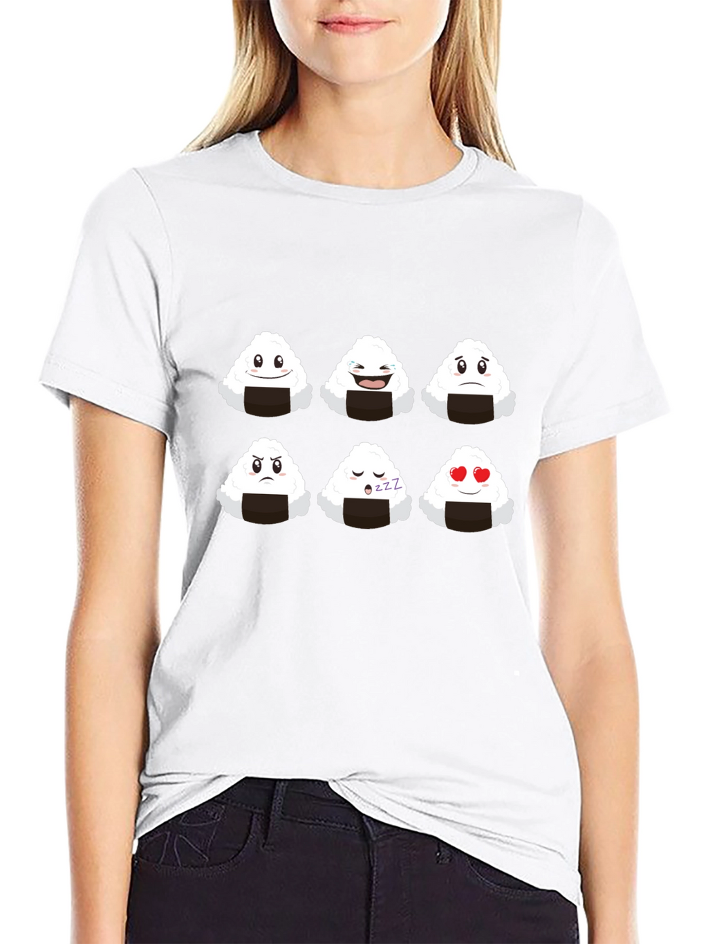 Emoji Onigiri Graphic Tee - Funny Rice Ball Shirt