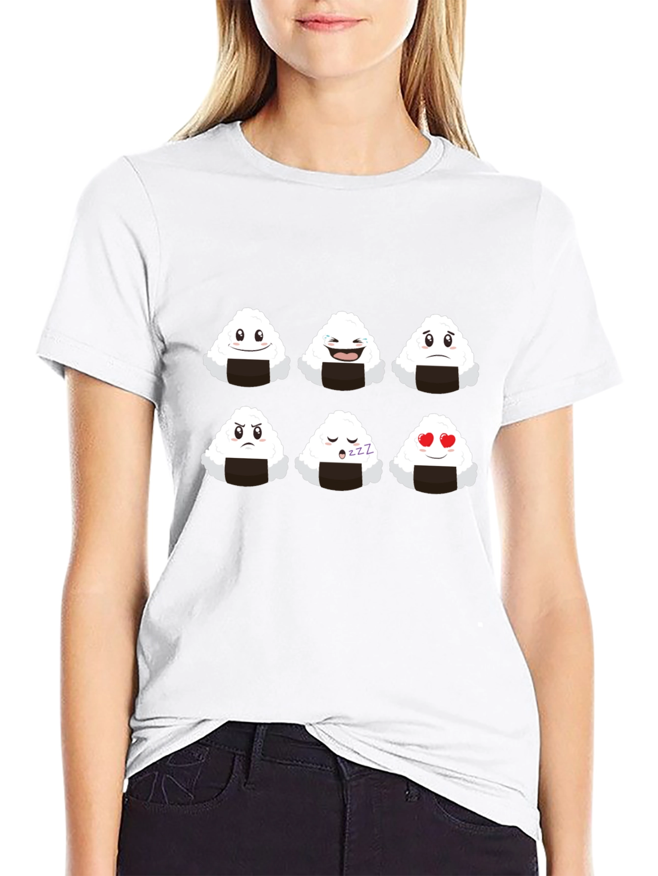 Emoji Onigiri Graphic Tee - Funny Rice Ball Shirt