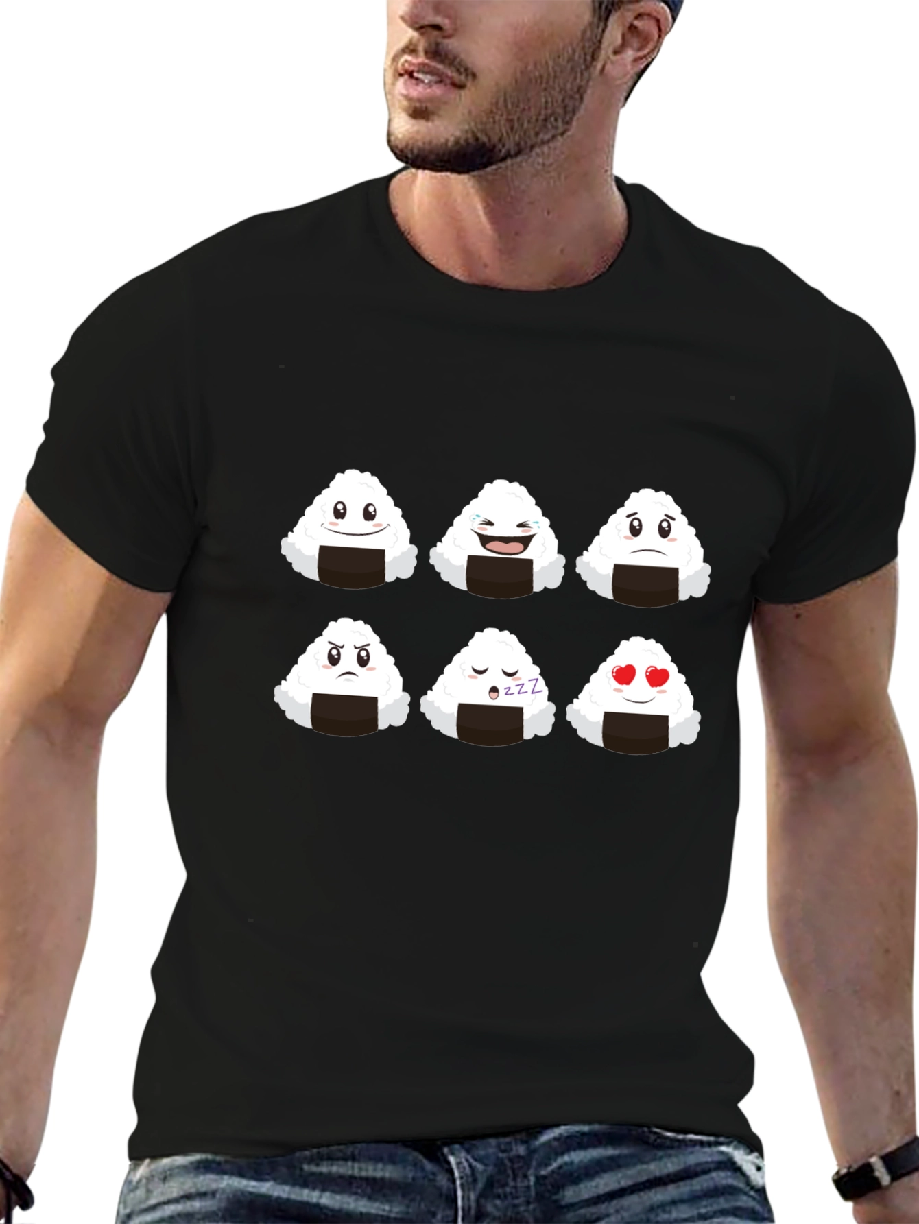 Emoji Onigiri Graphic Tee - Funny Rice Ball Shirt