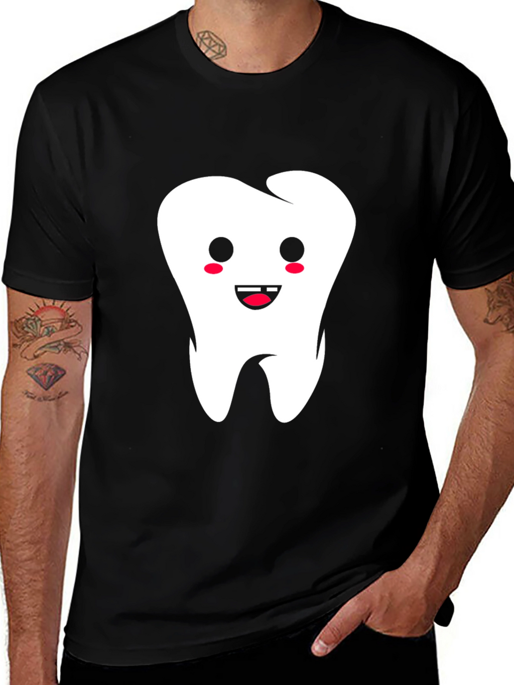 Cute Tooth Graphic Black T-Shirt