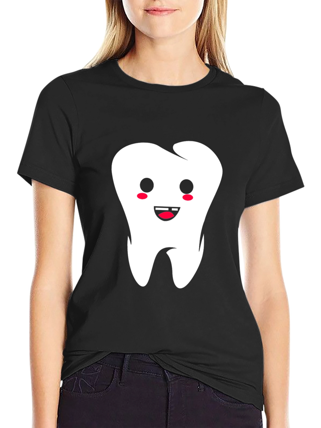 Cute Tooth Graphic Black T-Shirt