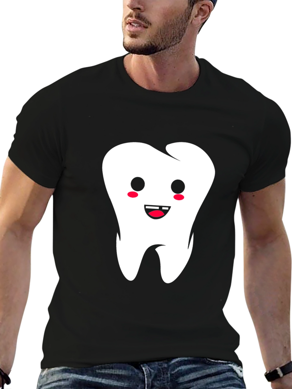 Cute Tooth Graphic Black T-Shirt