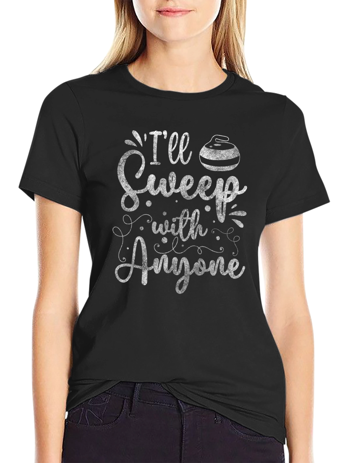 Ill Sweep With Anyone Curling Graphic T-Shirt