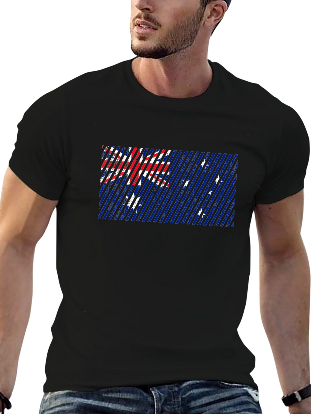 Australian Flag Graphic Print Black T-Shirt