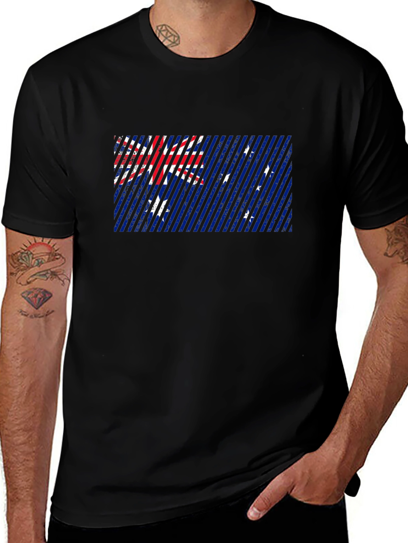 Australian Flag Graphic Print Black T-Shirt