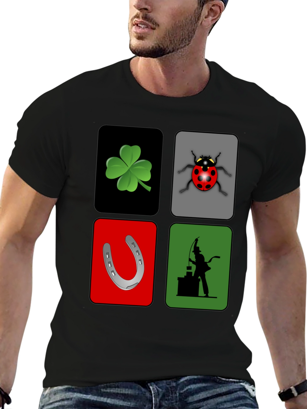 Lucky Charm Graphic T-Shirt - Clover Ladybug Horseshoe