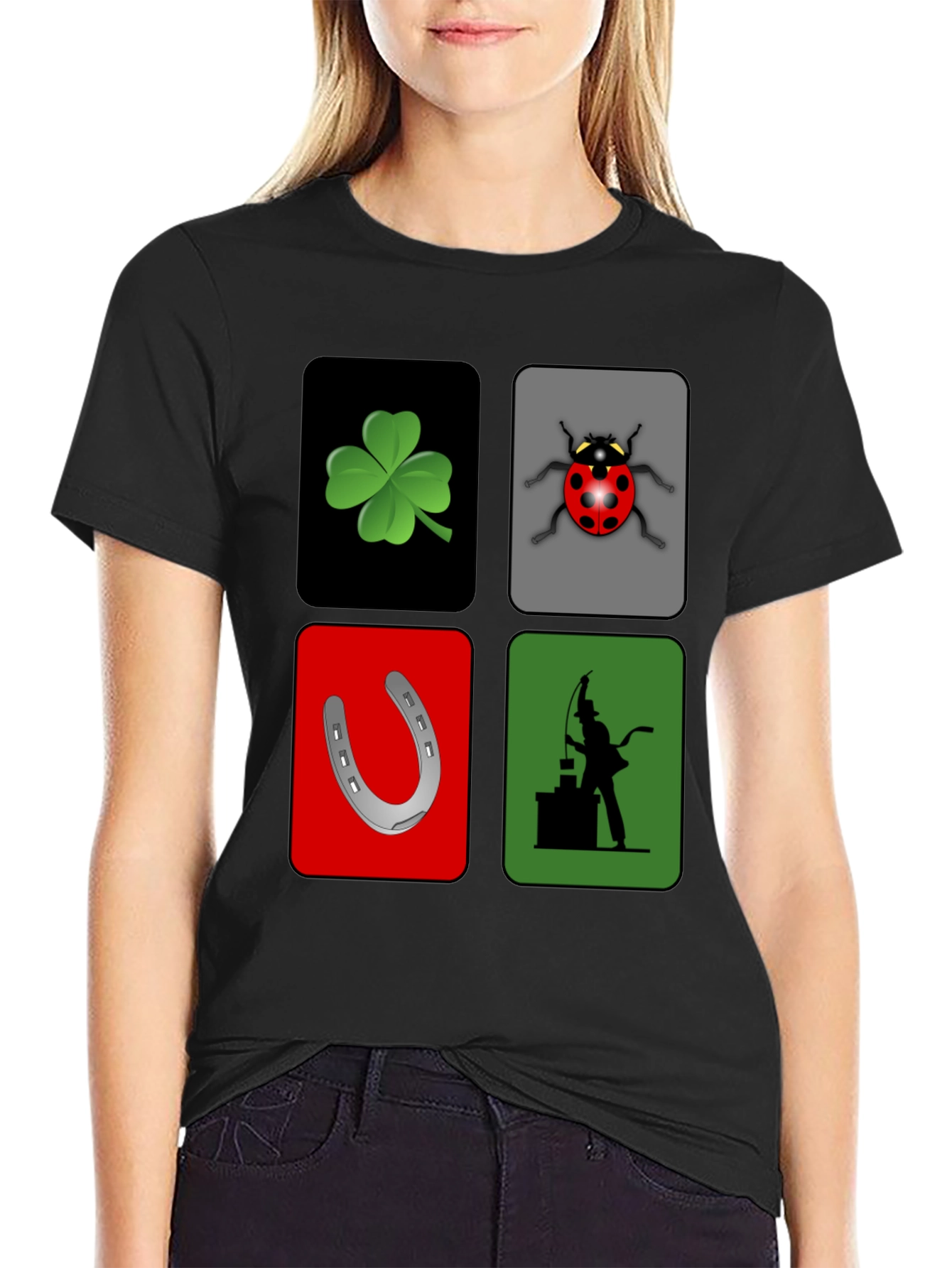 Lucky Charm Graphic T-Shirt - Clover Ladybug Horseshoe