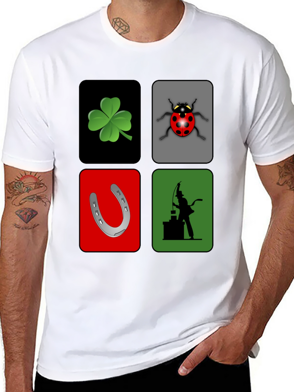 Lucky Charm Graphic T-Shirt - Clover Ladybug Horseshoe