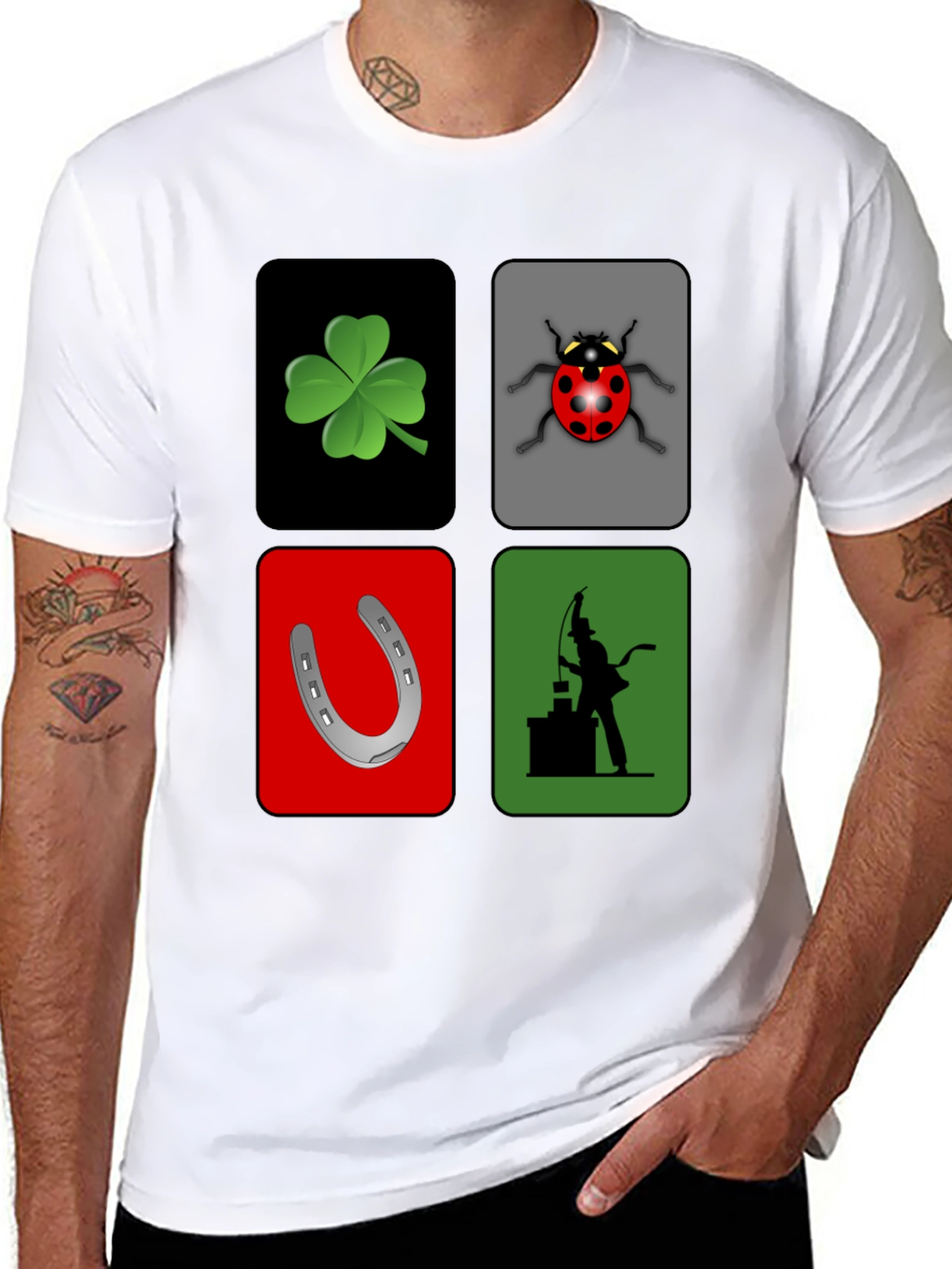 Lucky Charm Graphic T-Shirt - Clover Ladybug Horseshoe