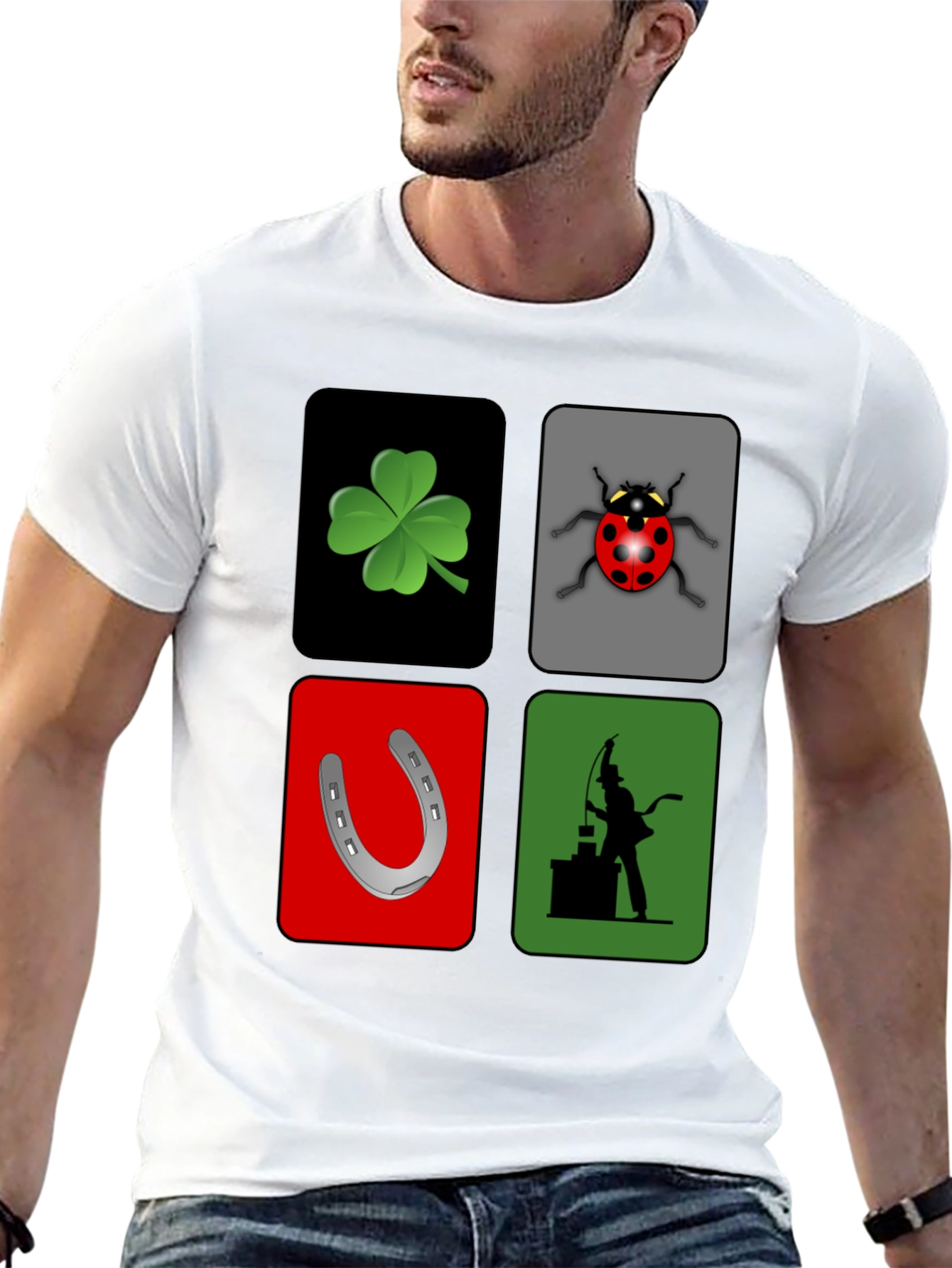 Lucky Charm Graphic T-Shirt - Clover Ladybug Horseshoe
