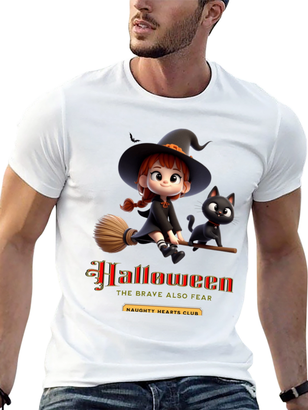 Halloween Witch & Cat Graphic Tee