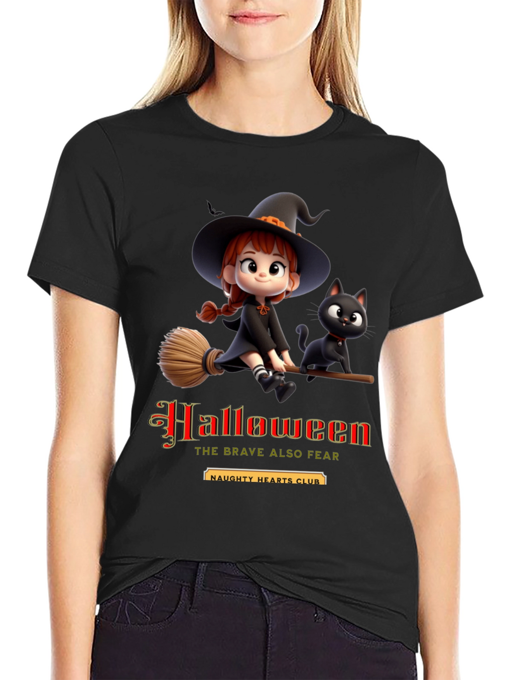 Halloween Witch & Cat Graphic Tee