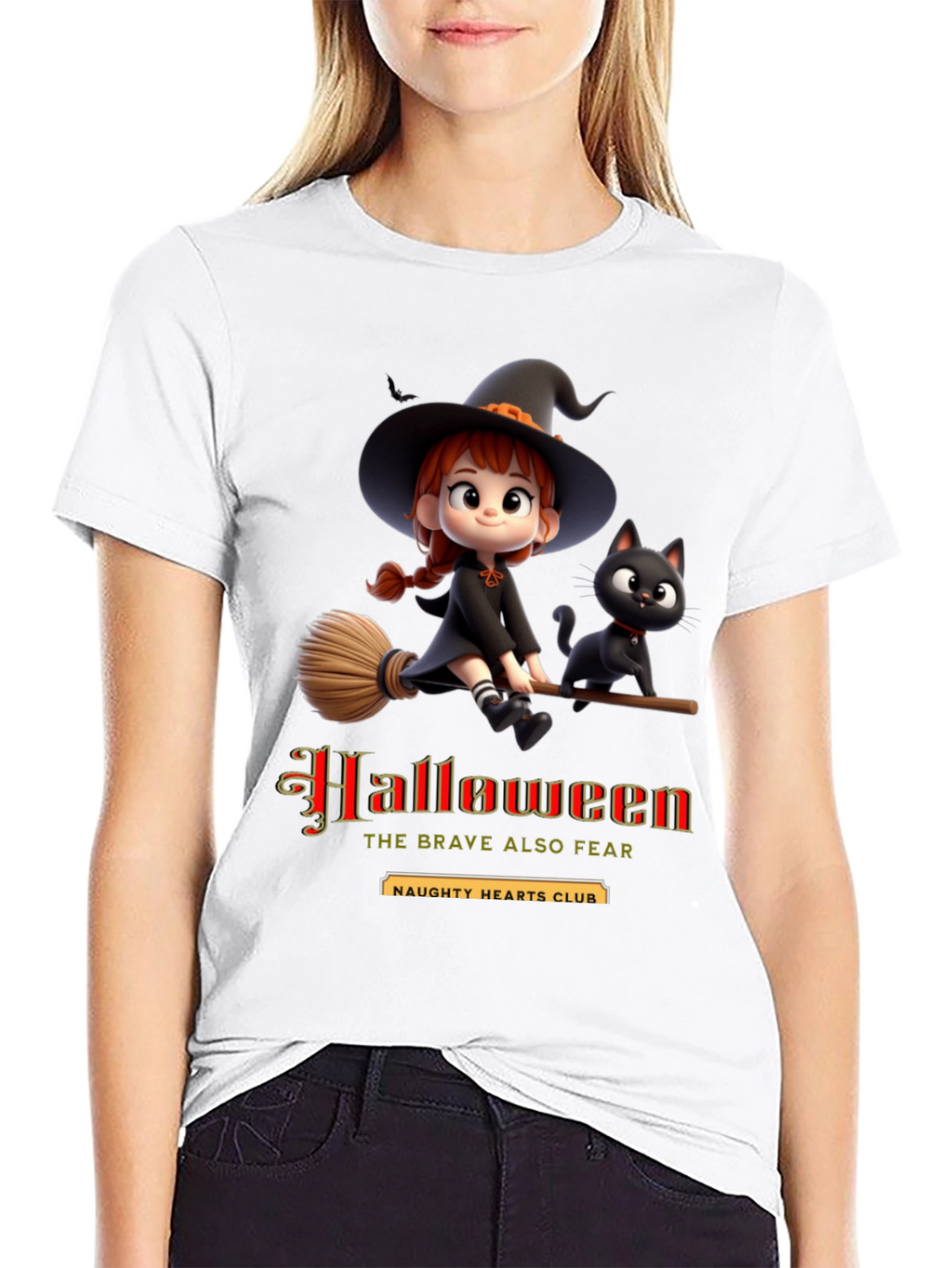 Halloween Witch & Cat Graphic Tee