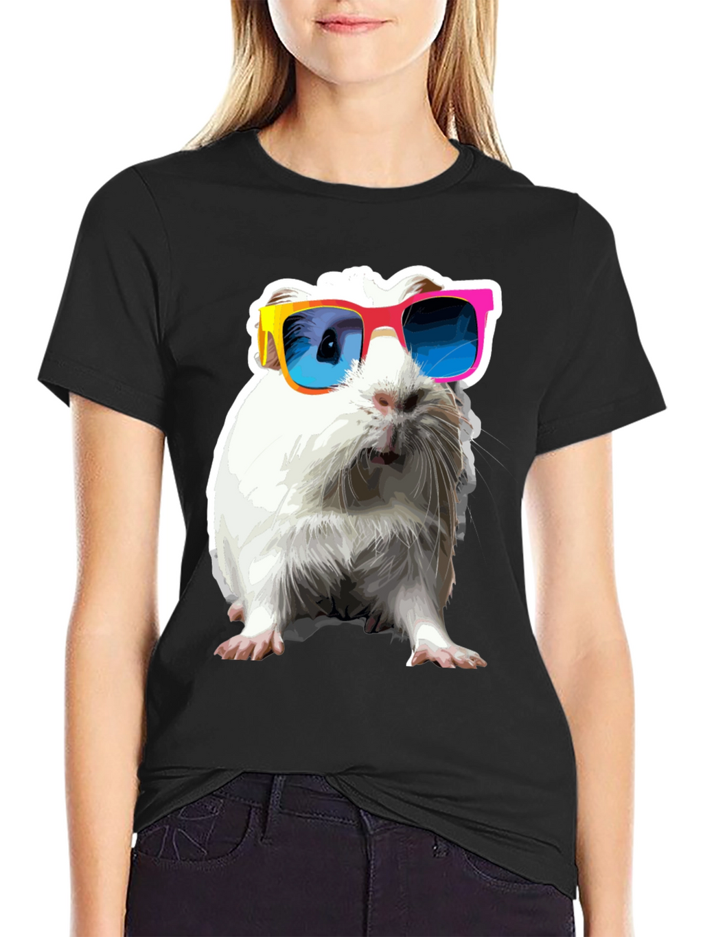 Cool Guinea Pig Graphic Tee - Black Cotton T-Shirt
