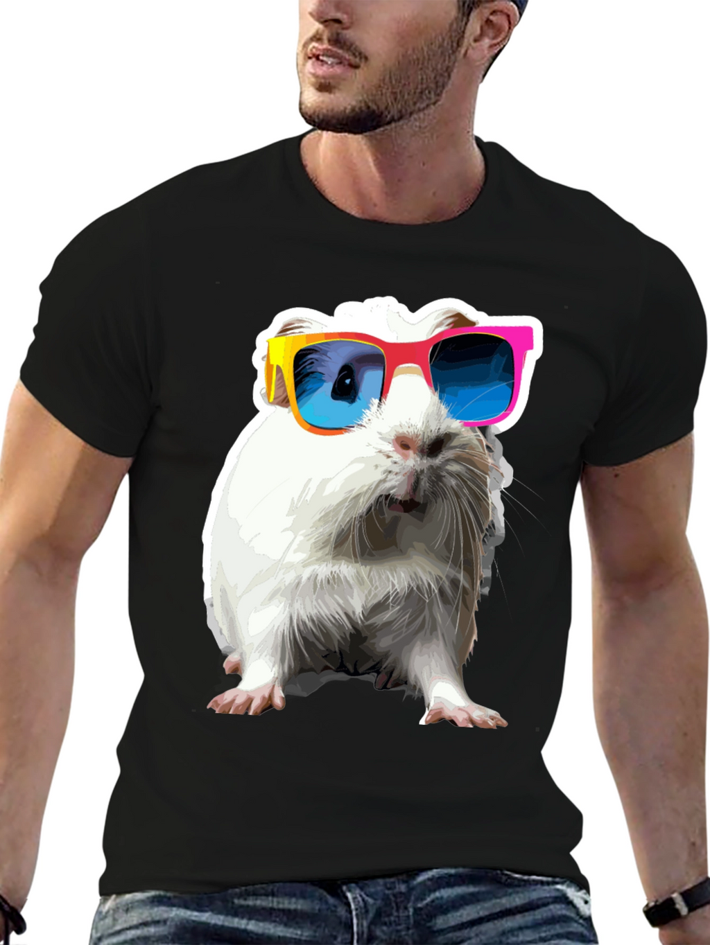 Cool Guinea Pig Graphic Tee - Black Cotton T-Shirt