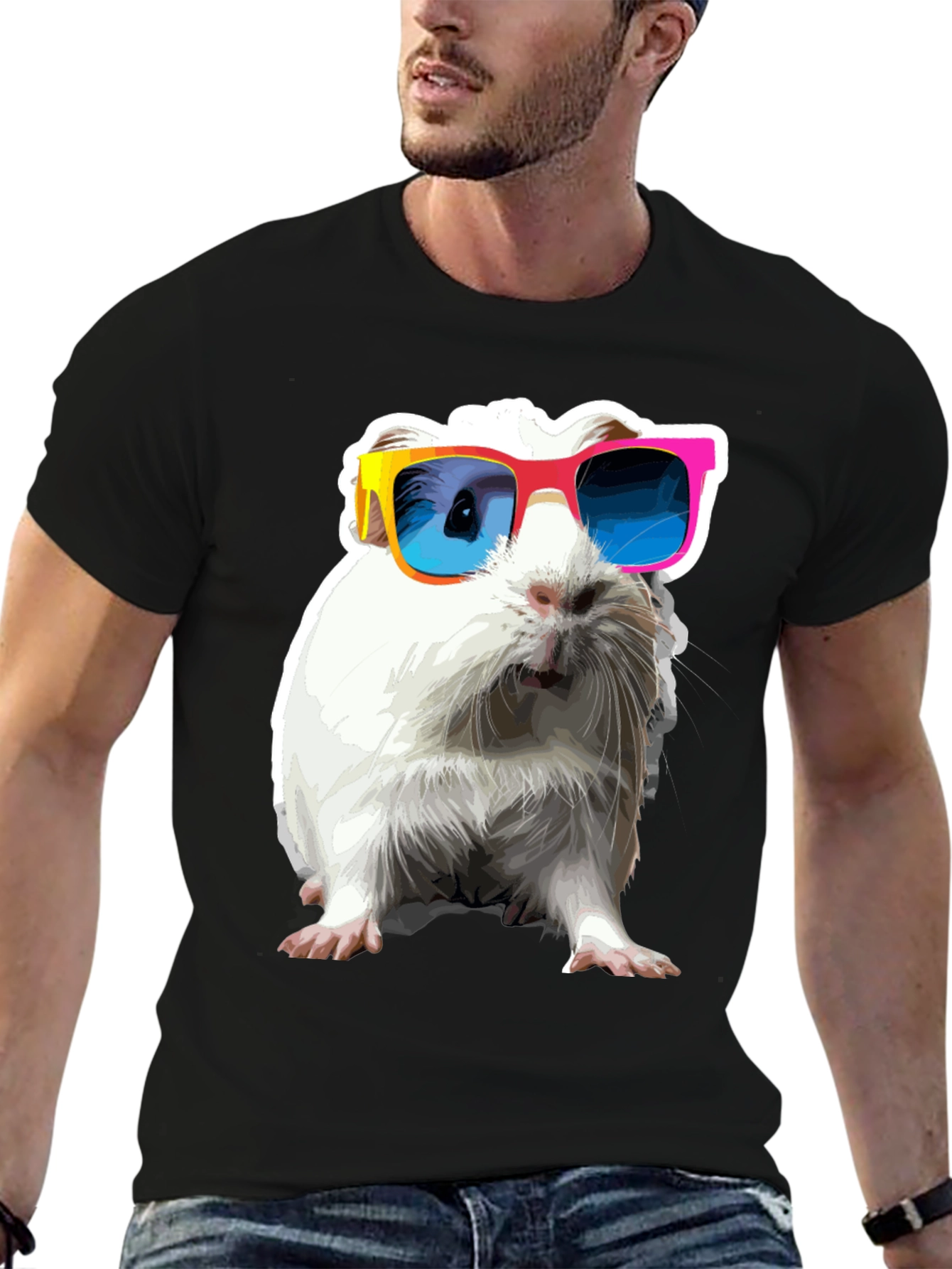 Cool Guinea Pig Graphic Tee - Black Cotton T-Shirt