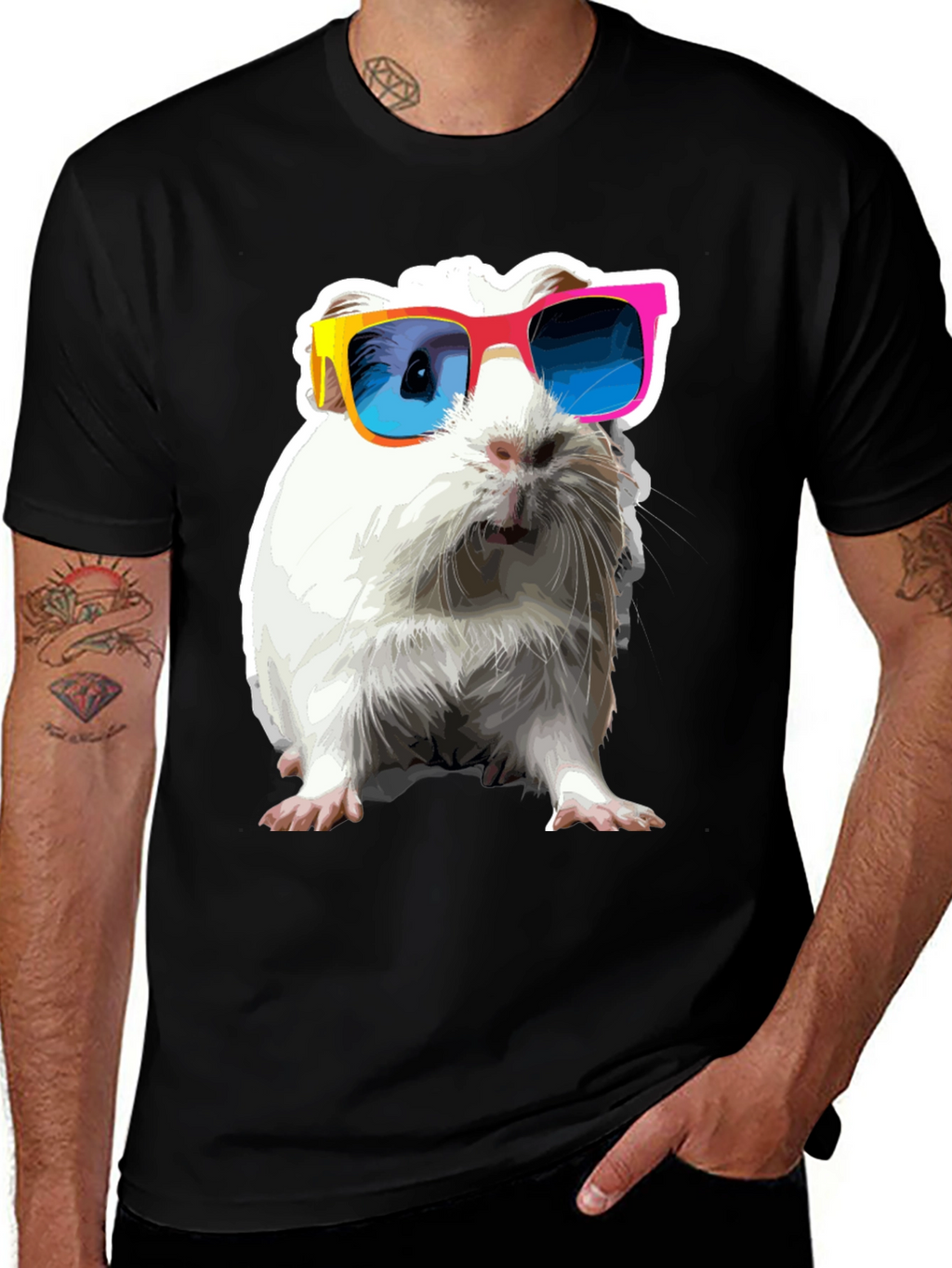 Cool Guinea Pig Graphic Tee - Black Cotton T-Shirt