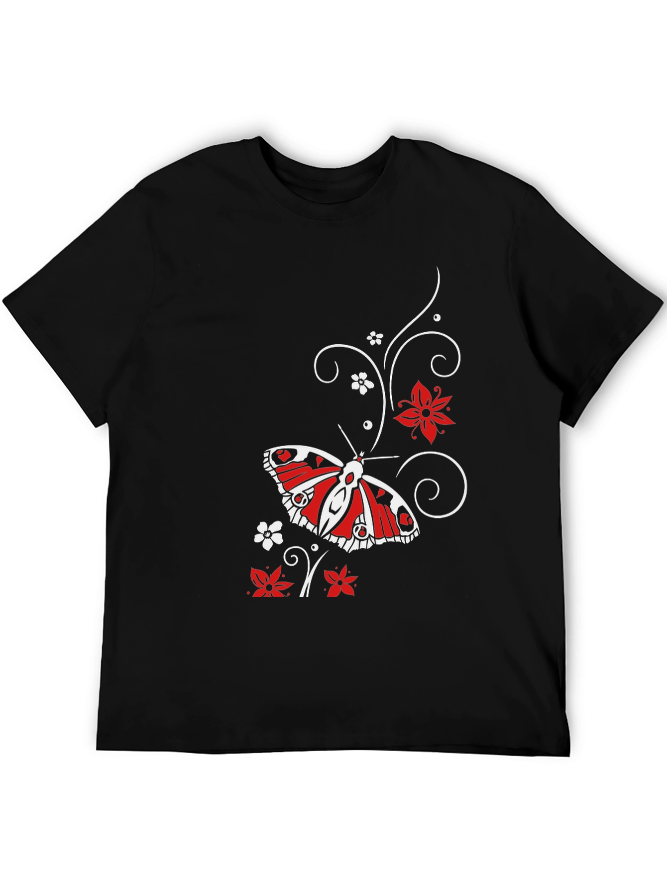 Butterfly & Floral Print T-Shirt - Stylish Mens Tee