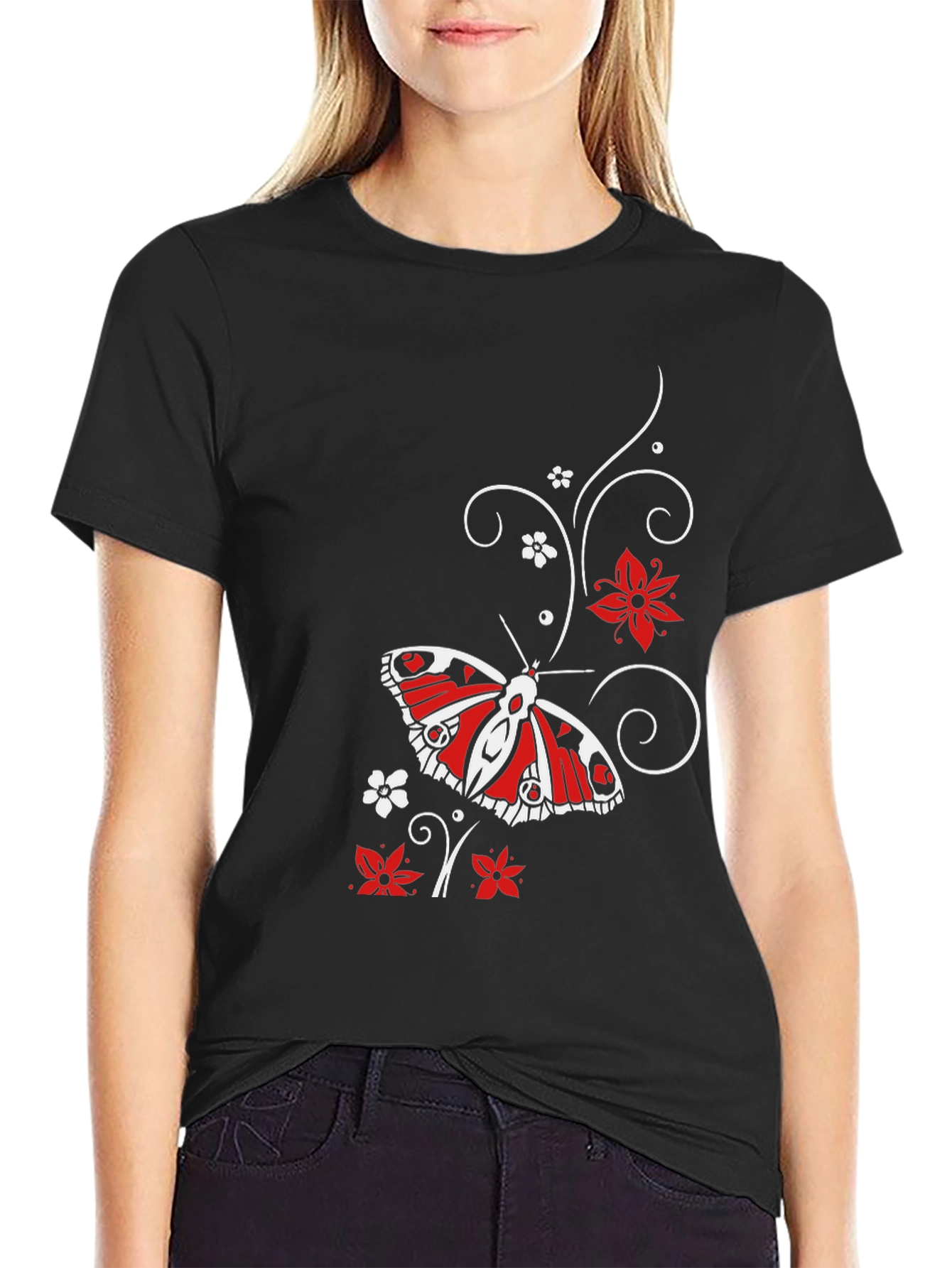 Butterfly & Floral Print T-Shirt - Stylish Mens Tee