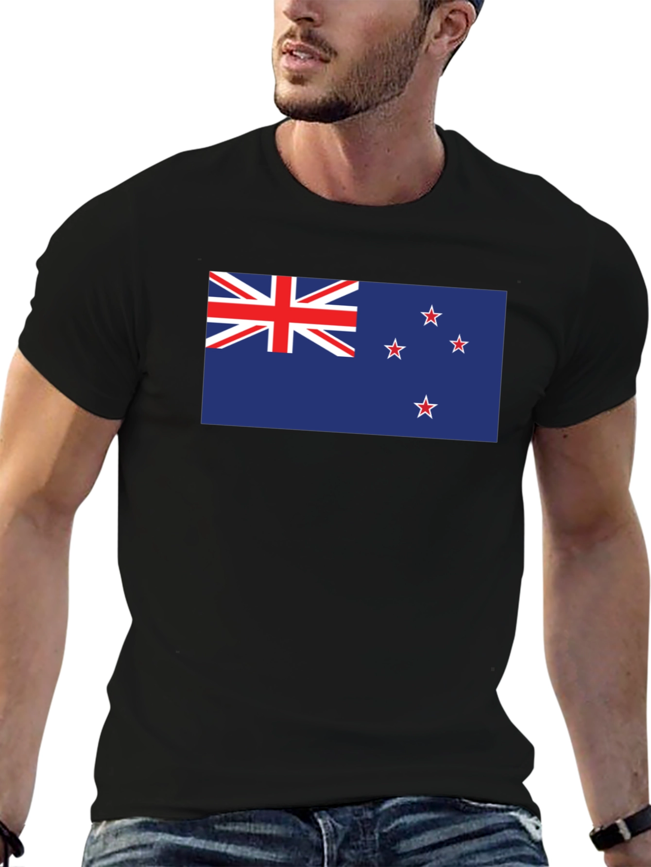 New Zealand Flag Graphic Tee - Black Cotton T-Shirt