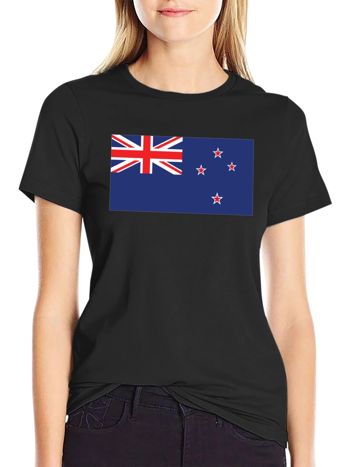 New Zealand Flag Graphic Tee - Black Cotton T-Shirt