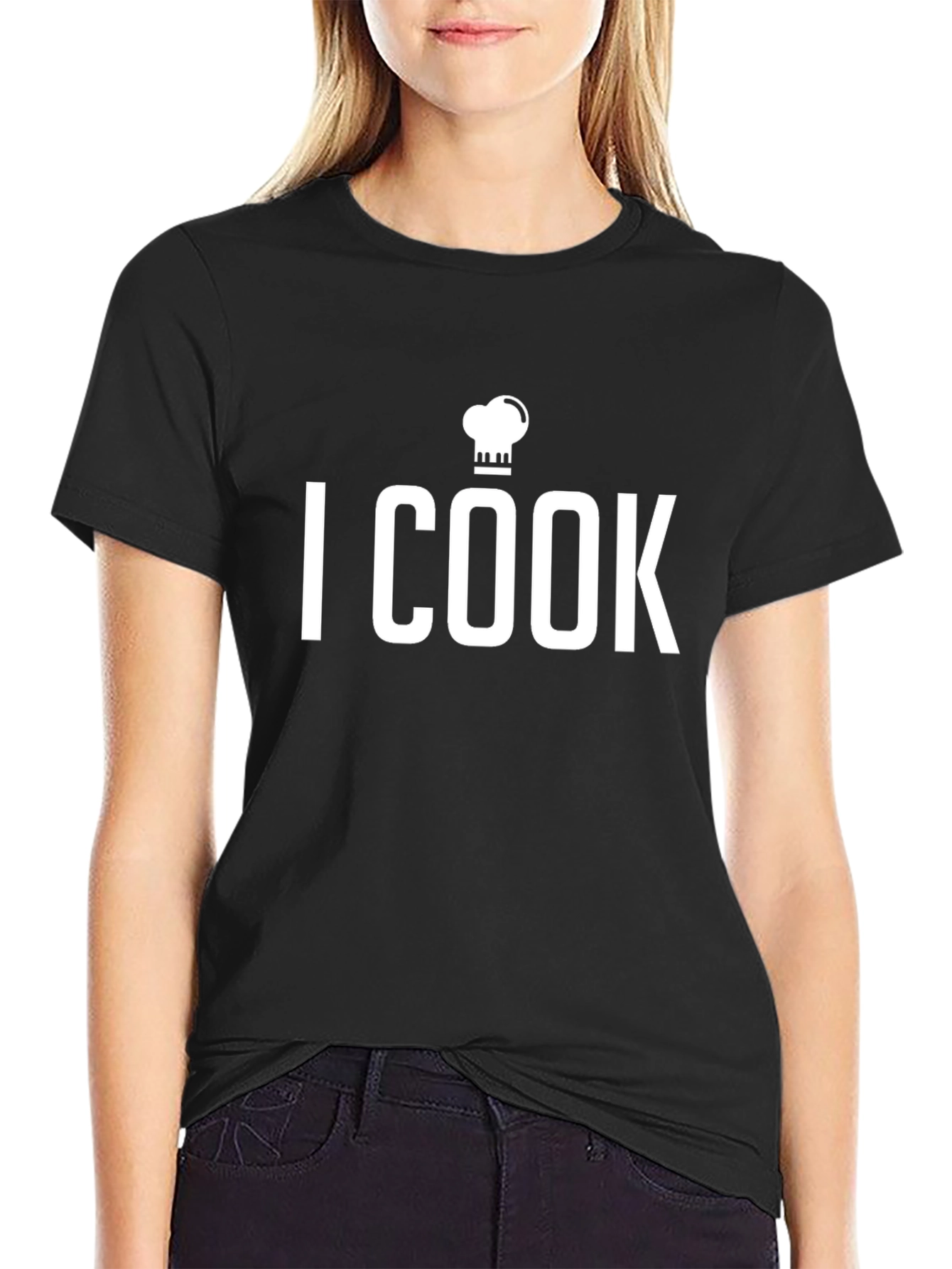 I Cook Chef Hat Graphic T-Shirt - Black Cotton Tee