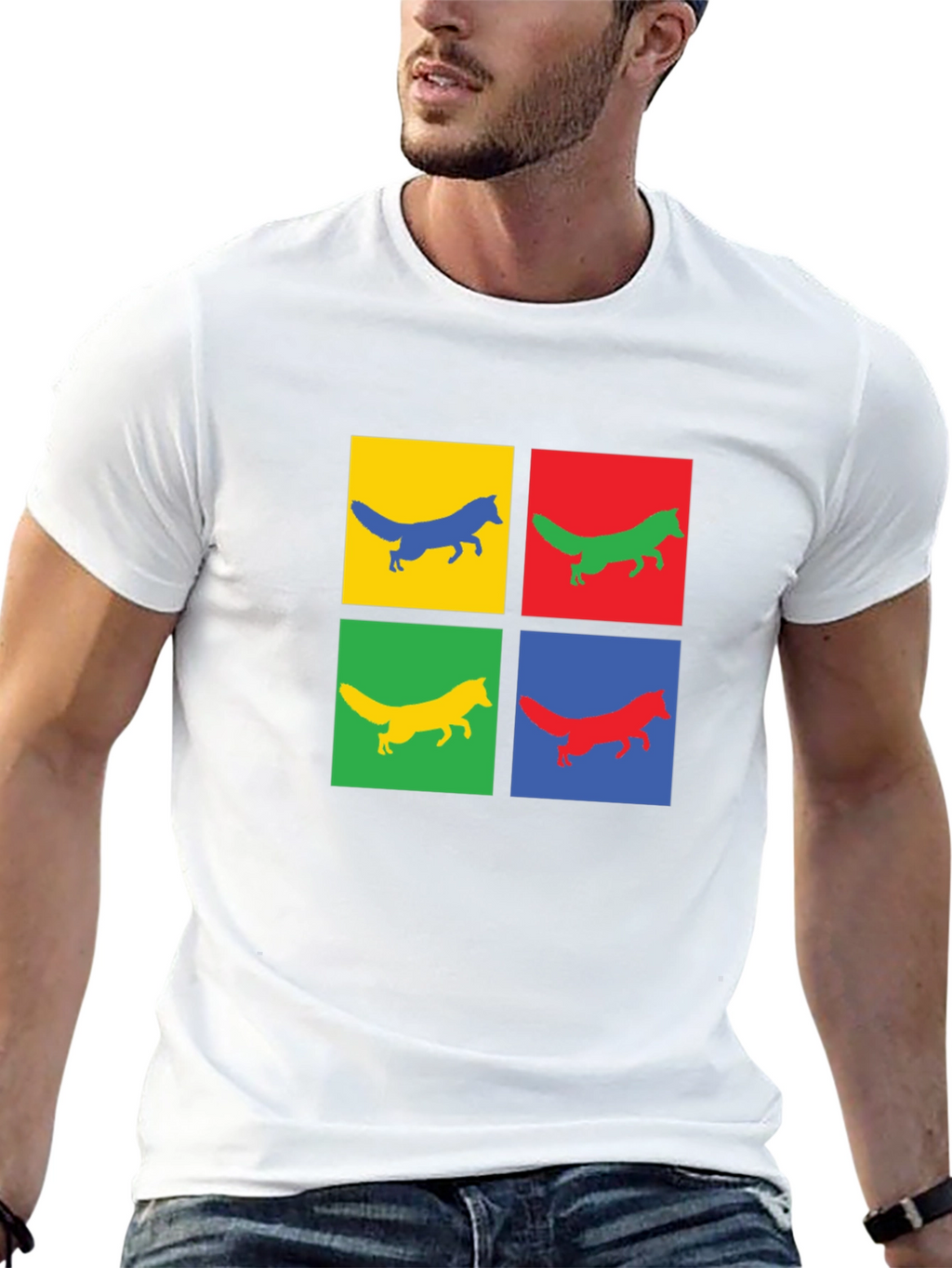 Pop Art Fox Graphic Tee - Black Cotton T-Shirt