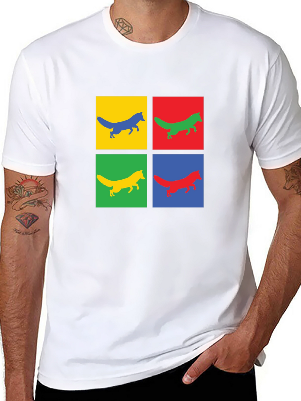 Pop Art Fox Graphic Tee - Black Cotton T-Shirt