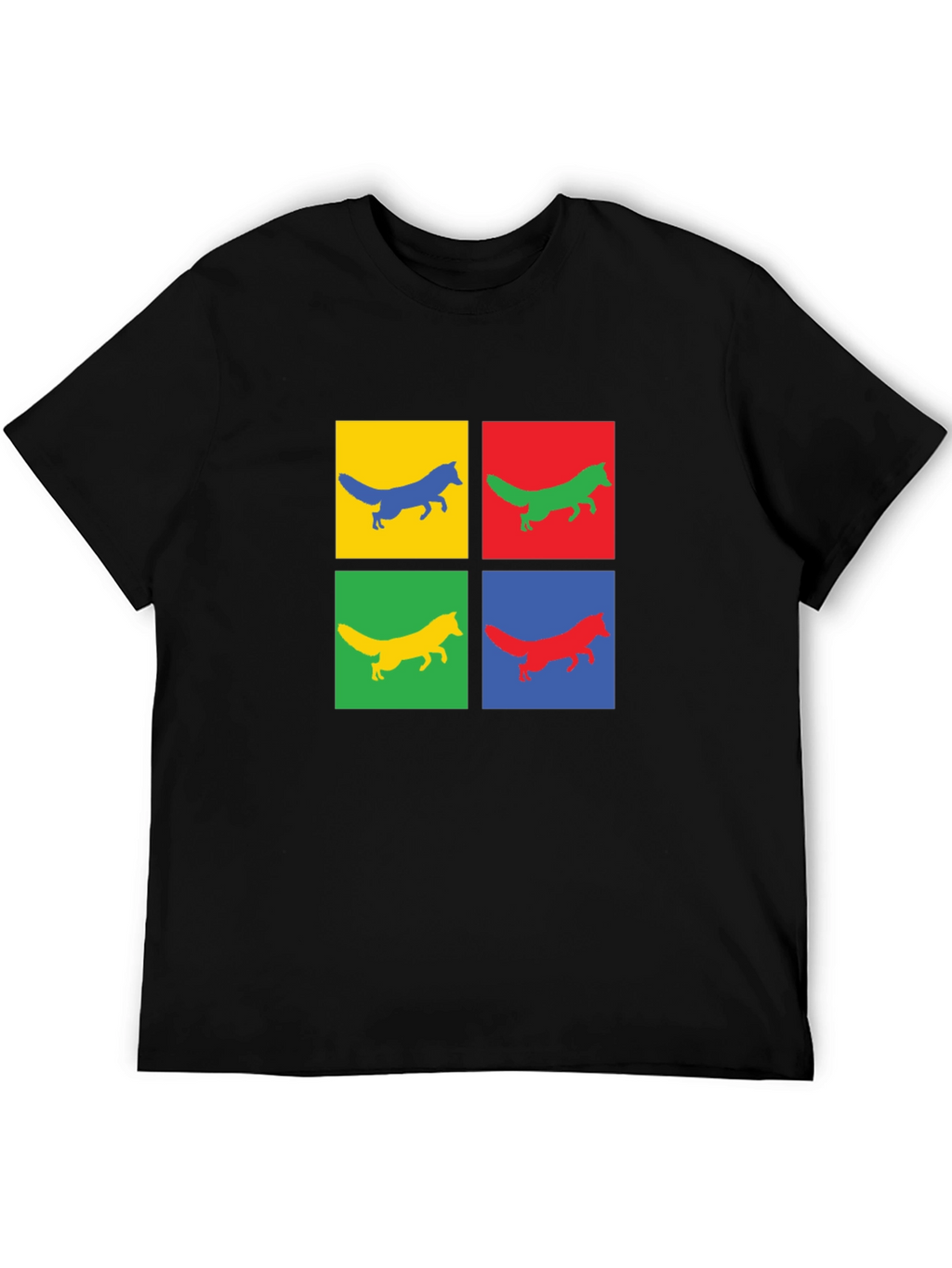 Pop Art Fox Graphic Tee - Black Cotton T-Shirt