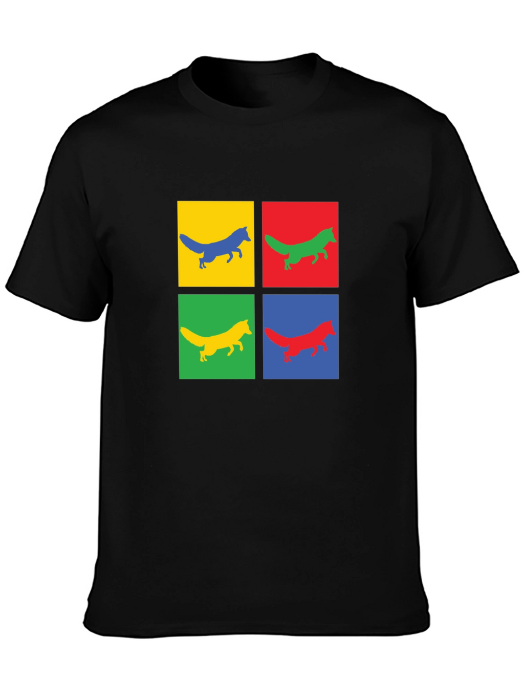 Pop Art Fox Graphic Tee - Black Cotton T-Shirt