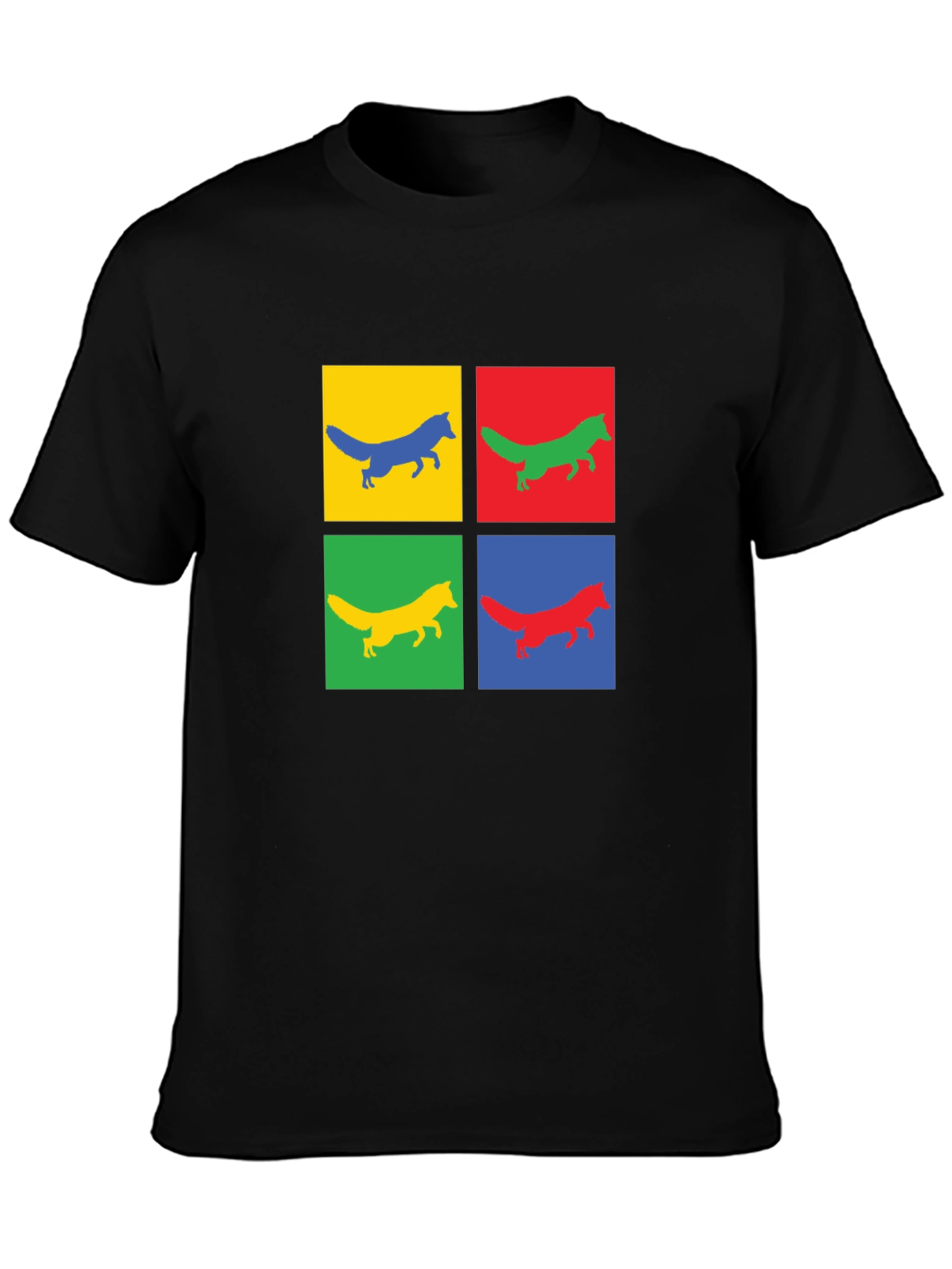 Pop Art Fox Graphic Tee - Black Cotton T-Shirt