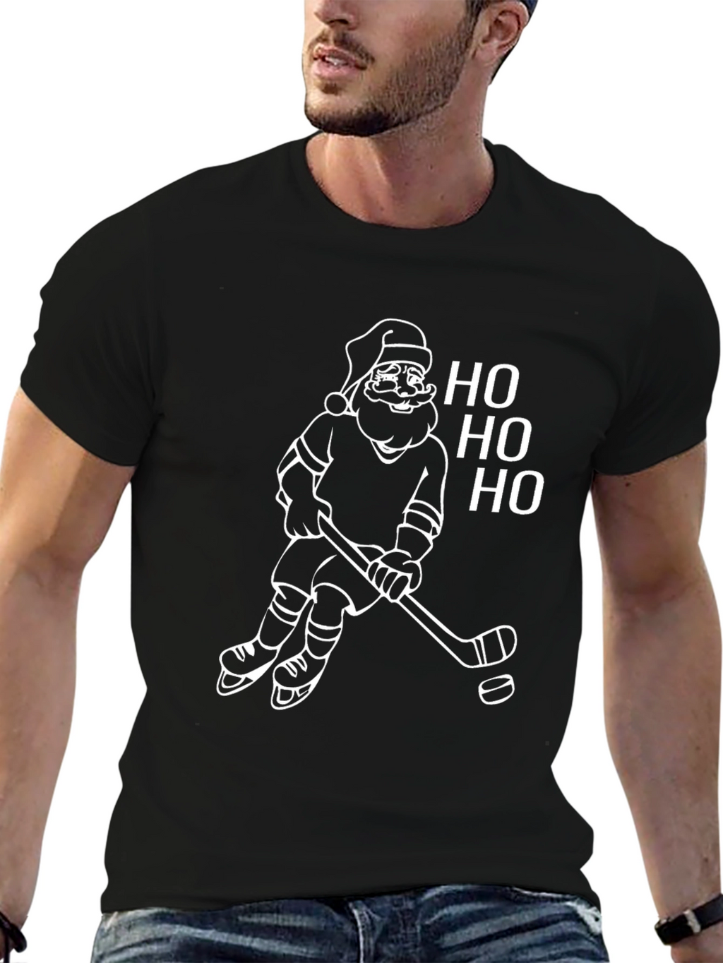 Santa Hockey Christmas T-Shirt - Ho Ho Ho!
