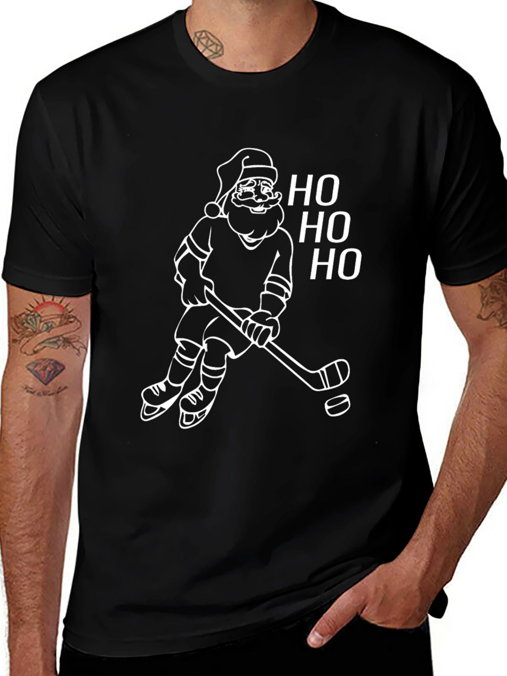 Santa Hockey Christmas T-Shirt - Ho Ho Ho!