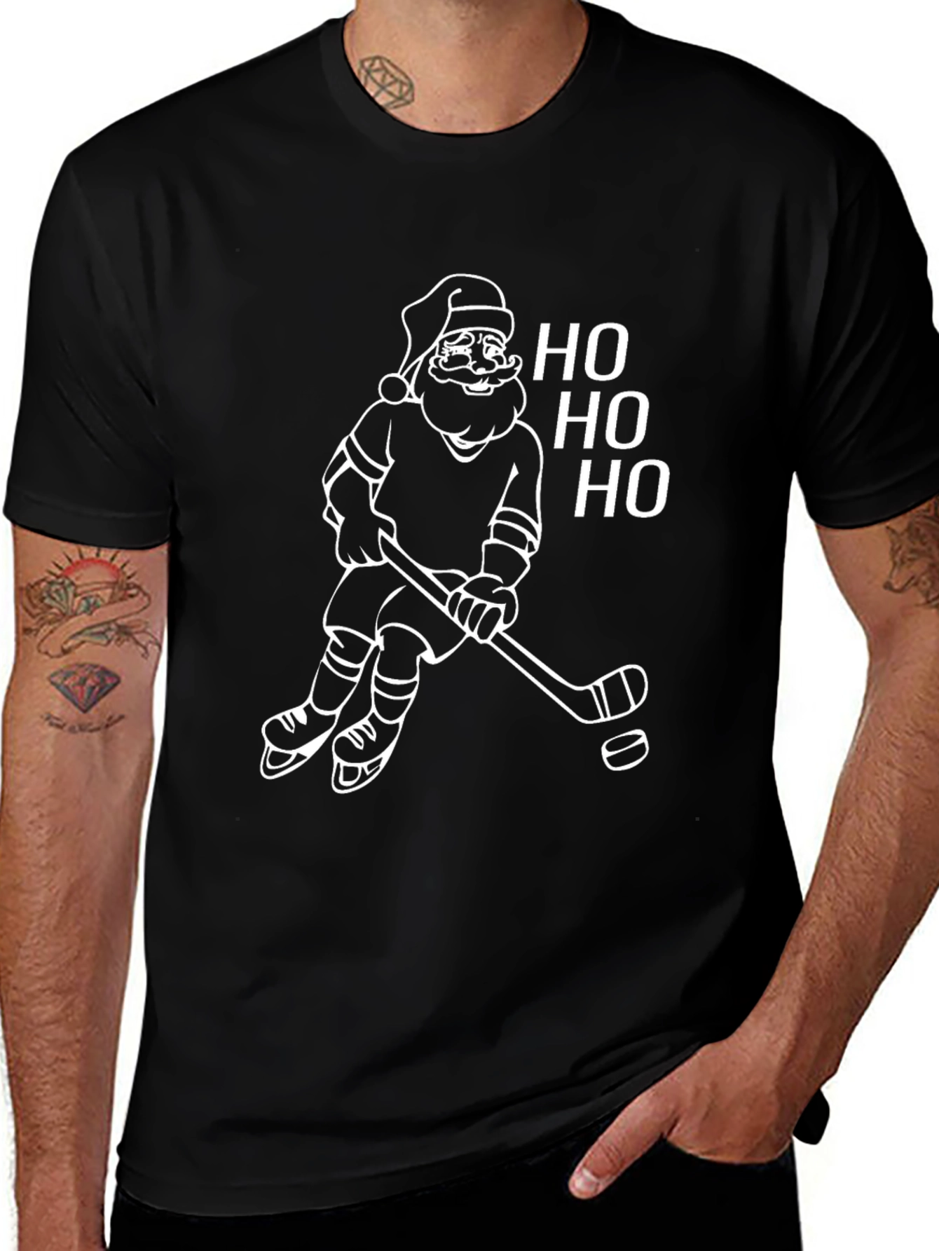 Santa Hockey Christmas T-Shirt - Ho Ho Ho!