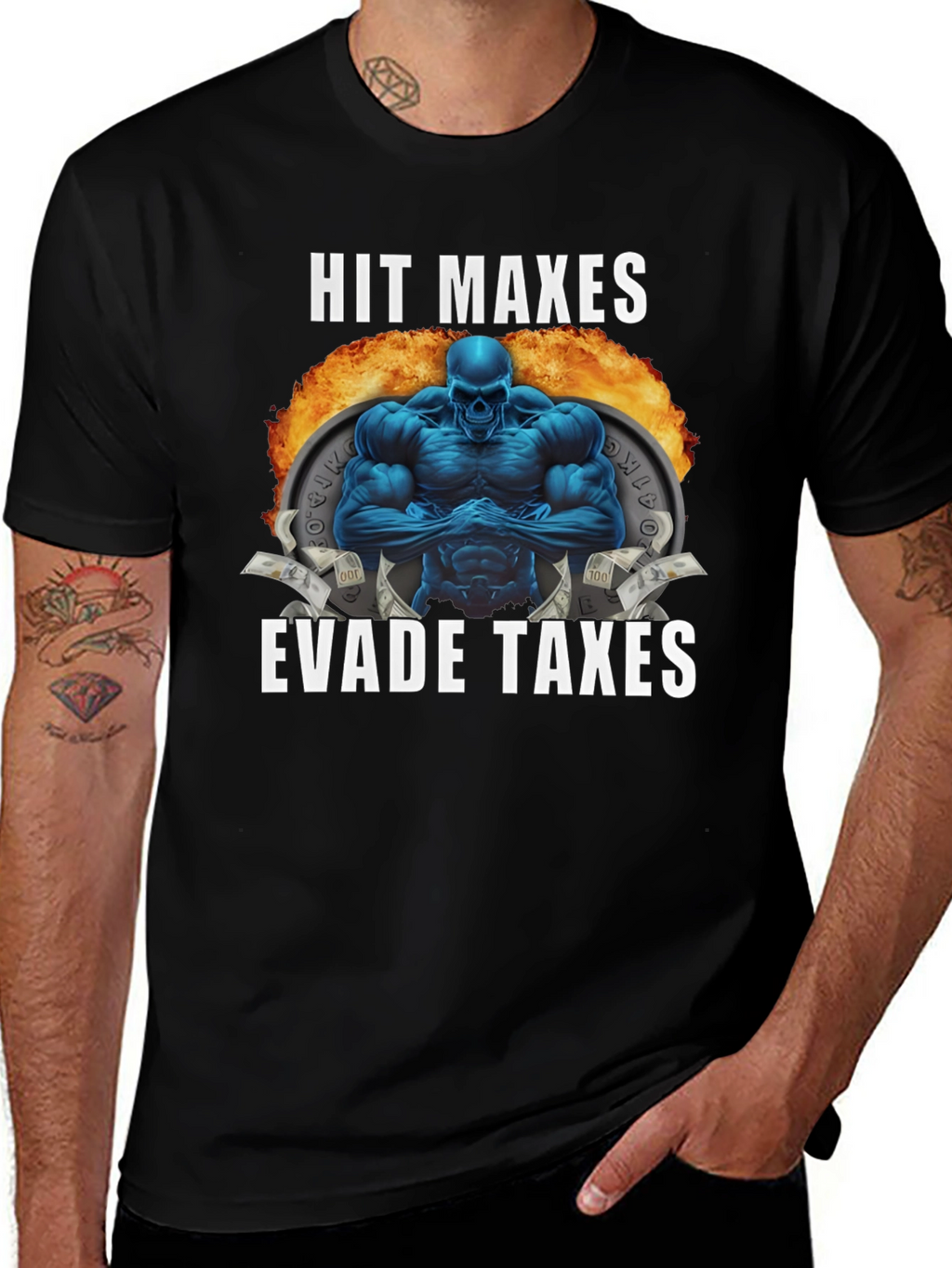 Hit Maxes Evade Taxes T-Shirt - Gym Bro Style