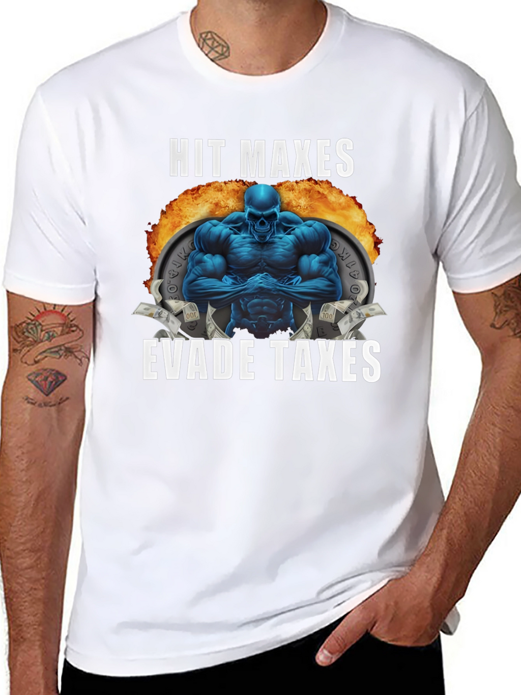 Hit Maxes Evade Taxes T-Shirt - Gym Bro Style