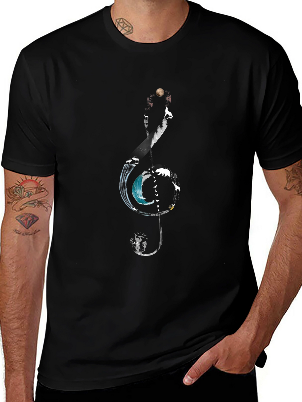 Nature Treble Clef Graphic Tee - Black