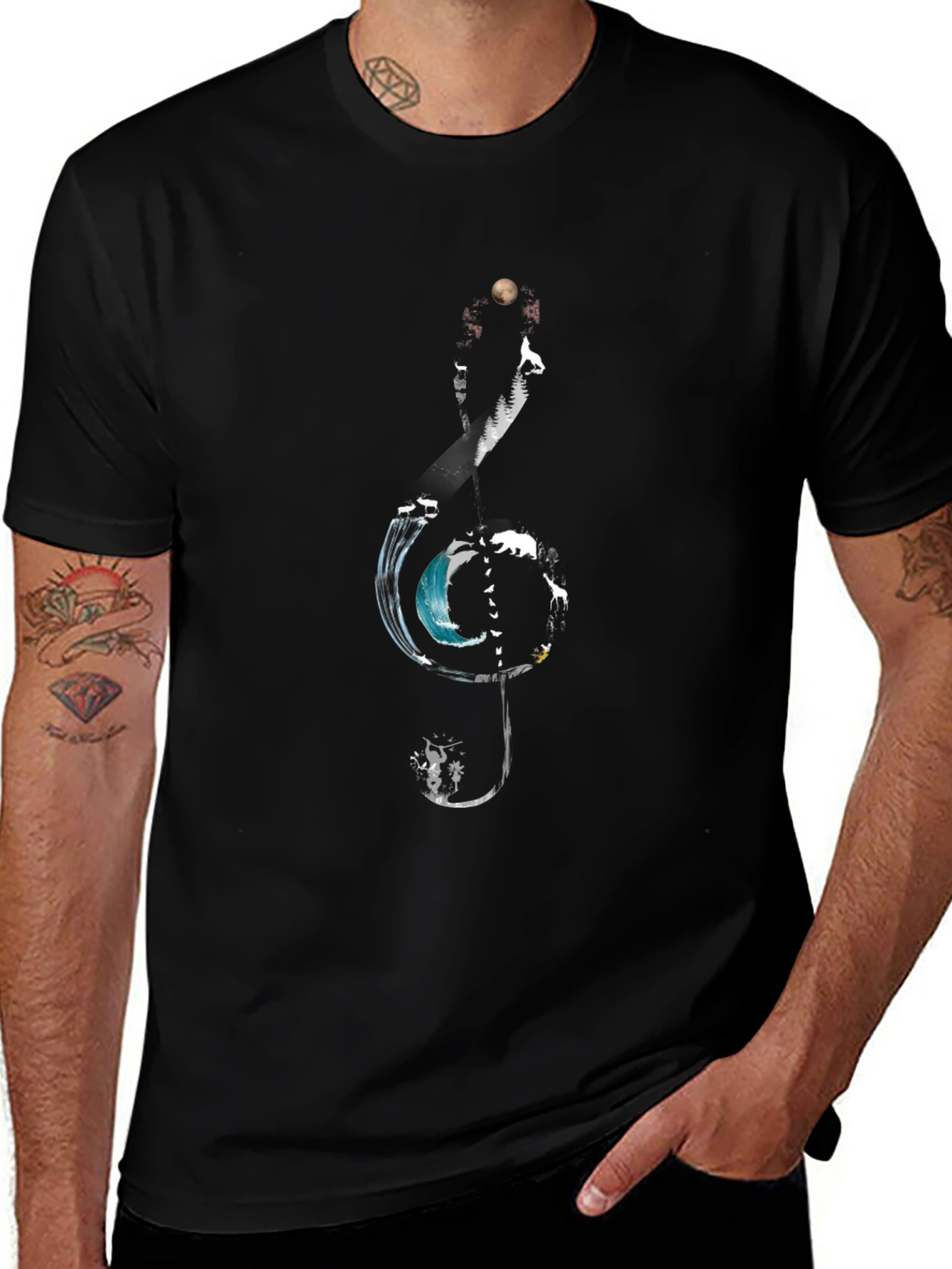 Nature Treble Clef Graphic Tee - Black