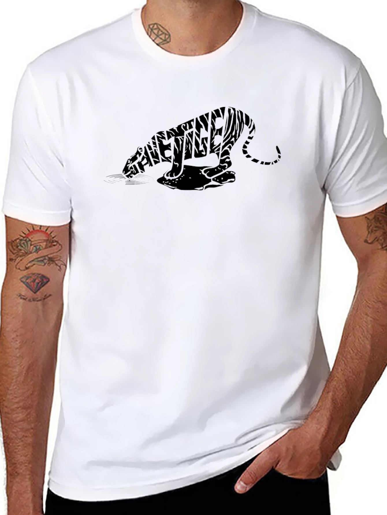 Mens Black Tiger Typography Graphic T-Shirt