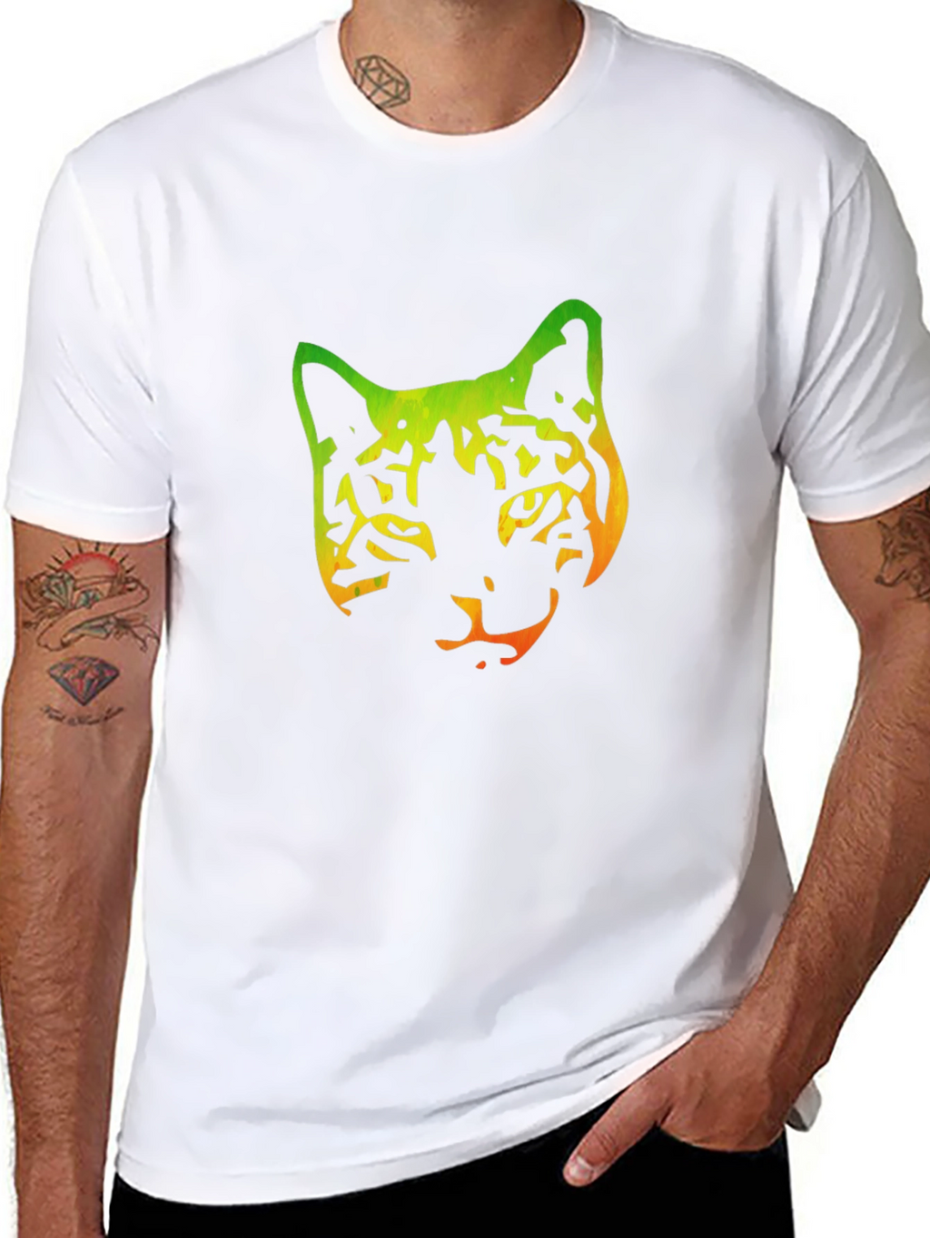 Gradient Cat Graphic Black Tee