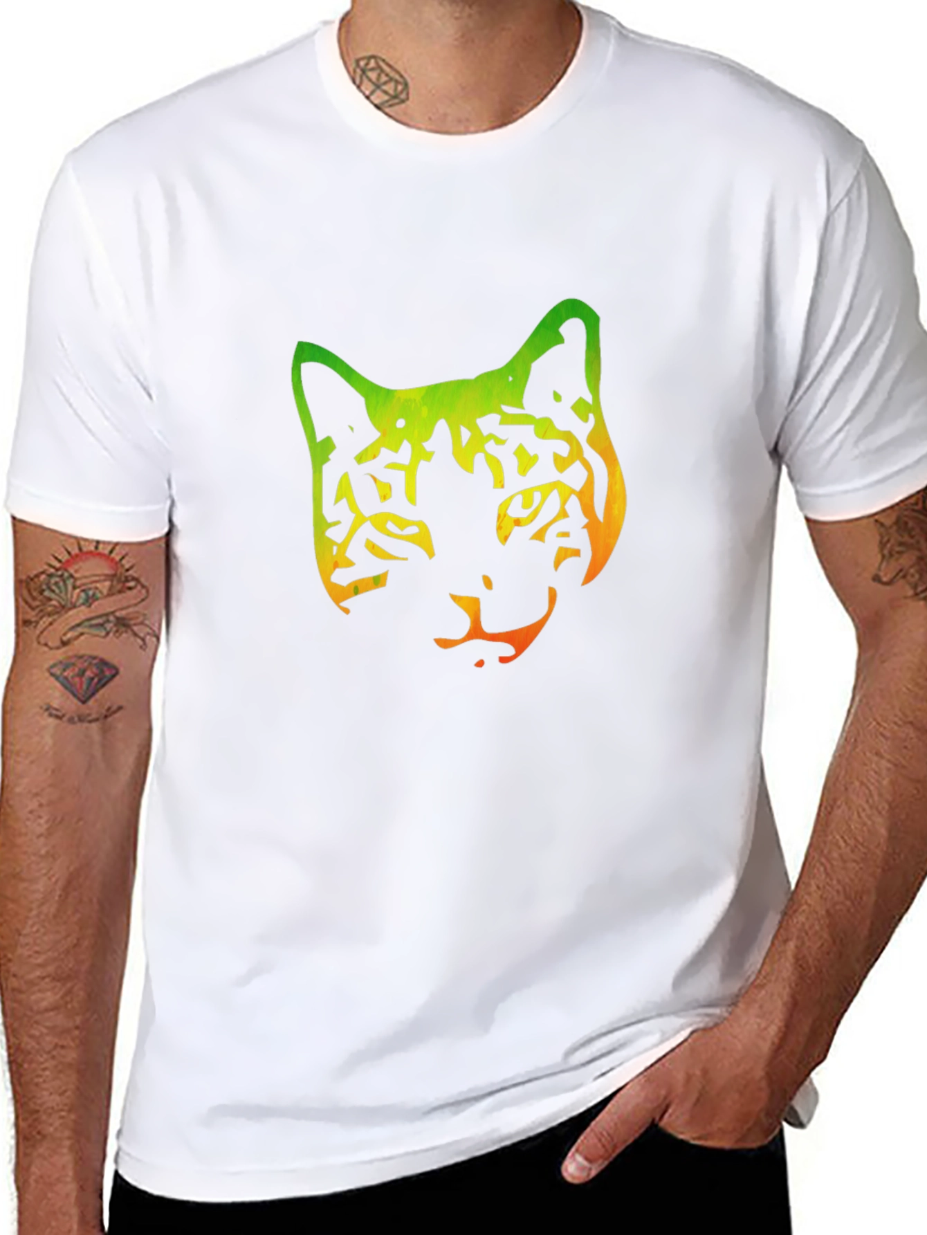 Gradient Cat Graphic Black Tee