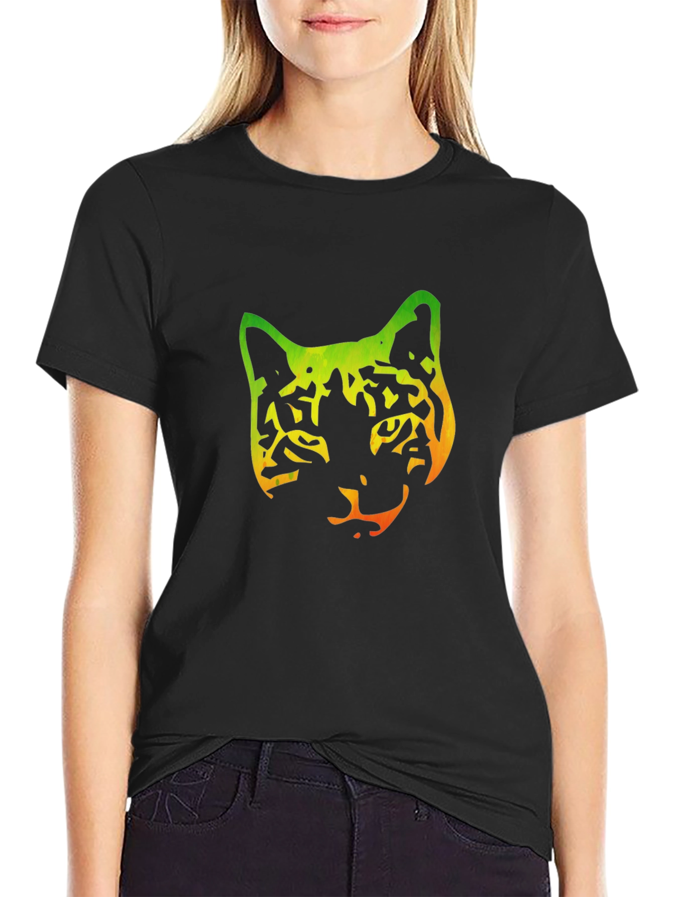 Gradient Cat Graphic Black Tee