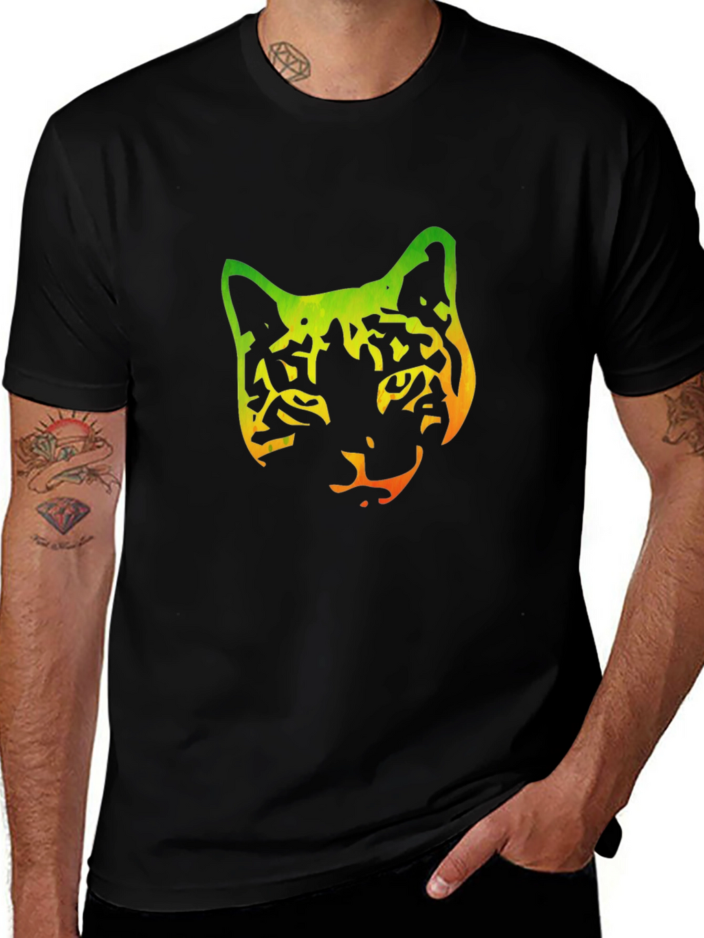 Gradient Cat Graphic Black Tee