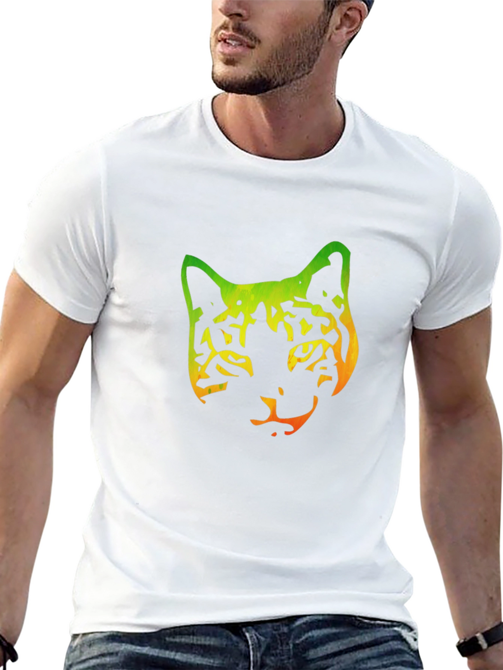 Gradient Cat Graphic Black Tee