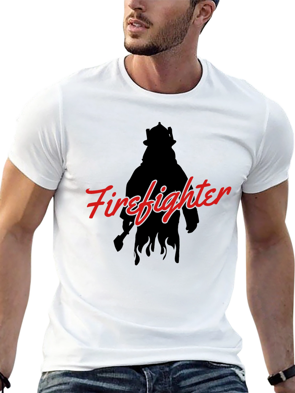 Firefighter Silhouette Graphic T-Shirt - Black