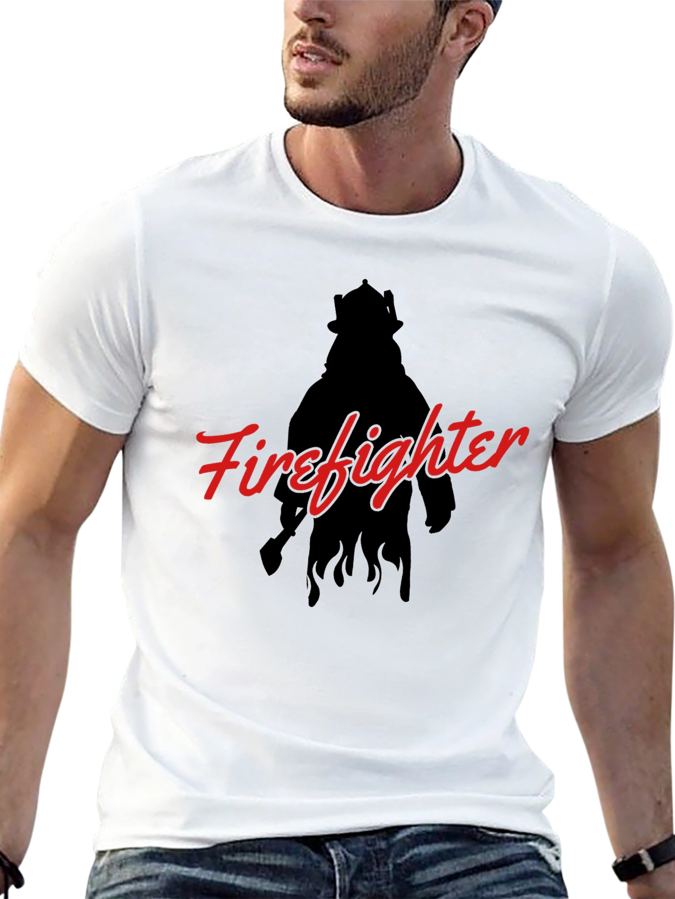 Firefighter Silhouette Graphic T-Shirt - Black